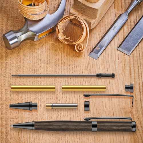 Colarr 10 Pcs Pen Kits for Wood Turning 7mm Slimline Pen Twist Kit with Refill Lathe Turning Supplies for Making Office Classroom Supplies DIY Friend Teacher Student Gifts(Black)