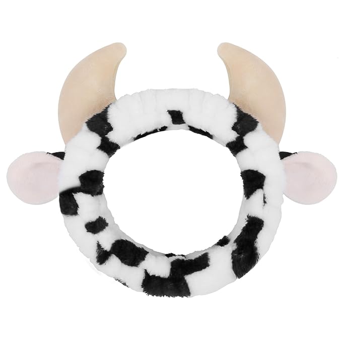 Huachi Cow Hairband for Washing Face, Soft Microfiber Spa Headband for Women & Girls, Cute Animal Print, Facial Cleansing Head Wraps, Perfect for Skincare, Makeup, Pajama Parties, Stocking Stuffers