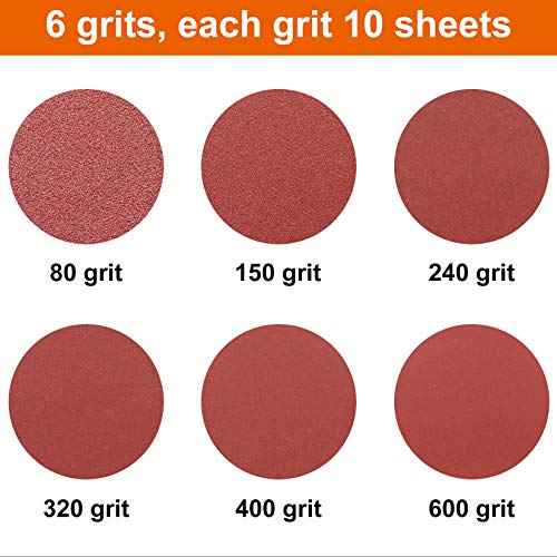 Detail Sander Paper, 80-600 Grits, Hook and Loop Backing, 5 Holes, for Sanding and Polishing, 60 Sheets