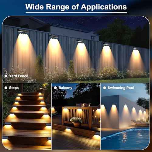 Solar Fence Lights Outdoor Waterproof IP65, 12 Pack Fence Lights Solar Powered 60 Lumens Auto On/Off Step Wall Lights Outside Decorations for Yard, Porch, Patio, Stairs, Pool, Deck, Garden- Warm Light