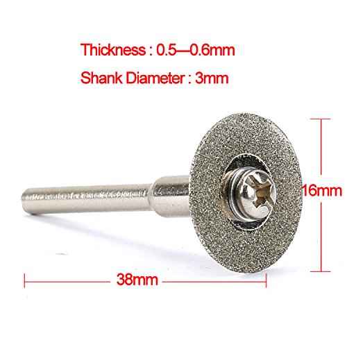 Dophee 10pcs Mini Diamond Coated Cutting Off Discs Wheel with 2 Mandrel Arbor Set Fit Rotary Tool Replacement for Dremel Drill (16mm)
