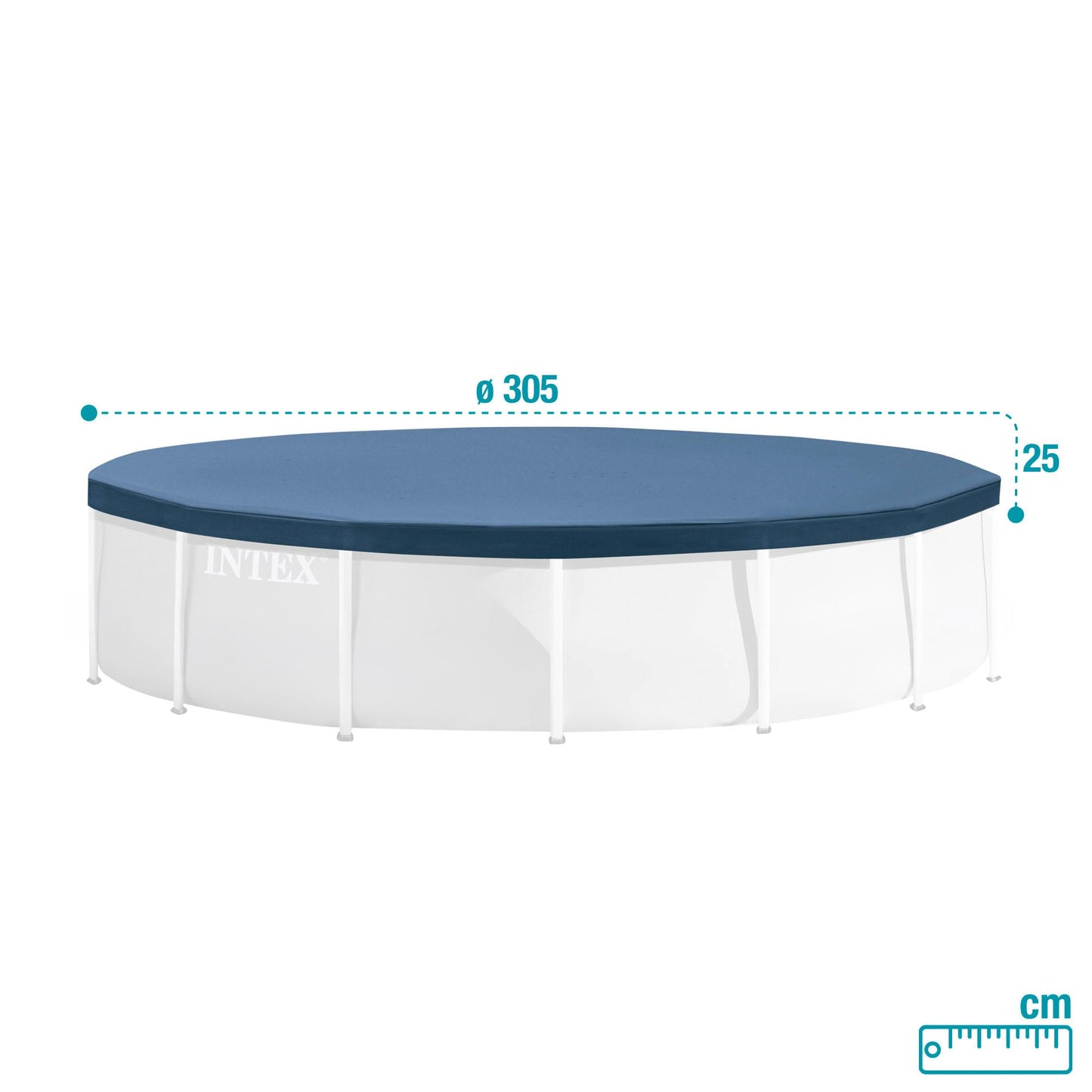 INTEX 28030E Pool Cover: For 10ft Round Metal Frame Pools – Includes Rope Tie – Drain Holes – 10in Overhang – Snug Fit