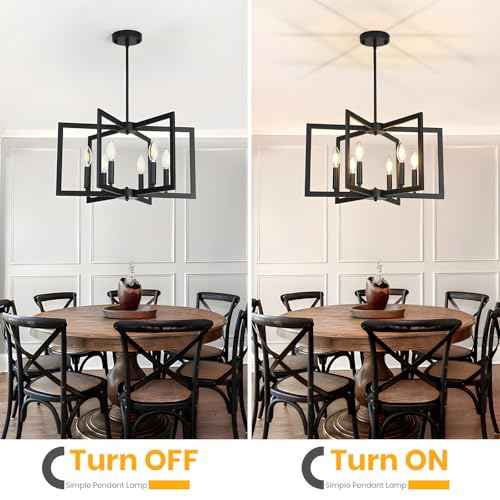 6-Light Black Chandeliers for Dining Room,Modern Farmhouse Chandelier, Pendant Lights Kitchen Island,Geometric Industrial Metal Hang Lighting Fixture for Foyer Entryway Hallway Living Room