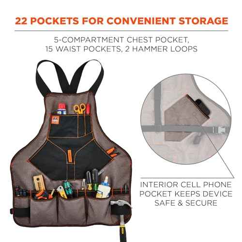 Ergodyne - 13694 Arsenal 5704 Torso Length Work Tool Apron, 22-Pockets, Gray