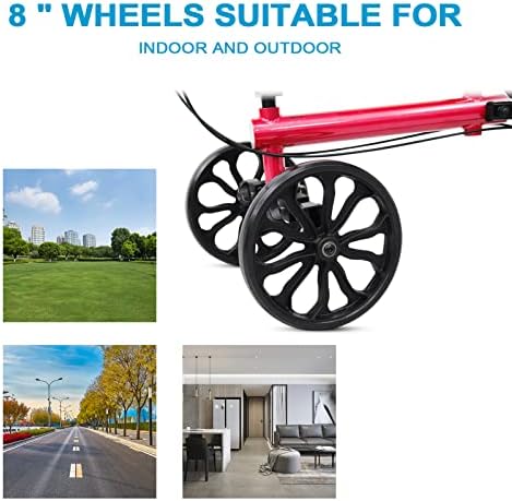Steerable Knee Walker with Double Handbrake and Height Adjustment Handgrip for Foot Injuries Compact Crutches Alternative, Supports up to 300 lbs (Red)