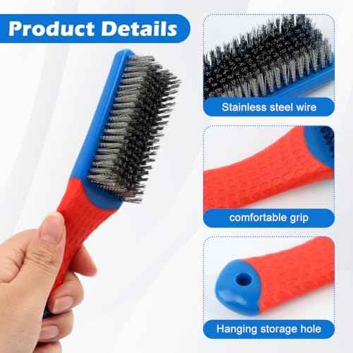 2 Pack Stainless Steel Wire Brush, Wire Brushes for Cleaning, Heavy Duty Wire Scratch Brush, 6.3" Hand Scrub Brush with Curved Grip Handle, for Cleaning Rust, Paint, Welding