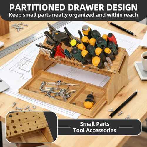 Bamboo Screwdriver Organizer - Tool Storage Organizer Workbench Desktop Rack - Hand Piler Tools Storage Holder (Bamboo, 1)