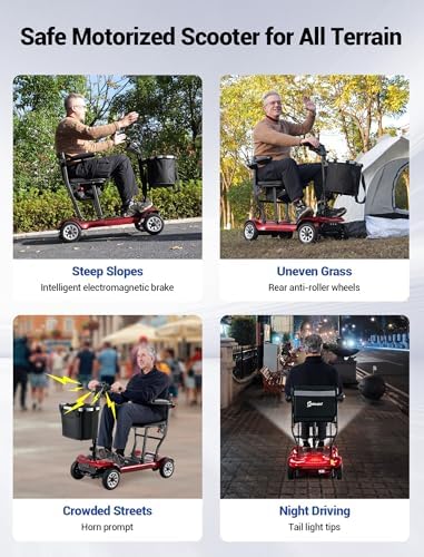 Mobility Scooter for Adults Seniors Driving 22 Miles, 42Lbs Lightweight Folding Electric Airlines Approved Mobility Scooter w/249WH*2Batteries Charger Dustproof Cover FSA/HSA Eligible (Red)