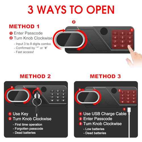 1.2 Cub Small Safes for Home, Anti-Theft Steel Security Home Safe Box with Combination Lock, Alarm System and Removable Shelf, Personal Document Safe for Money Medicine Valuables