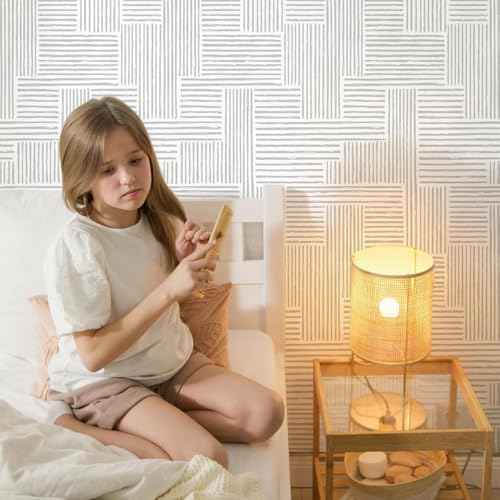 Naphite Grey Modern Peel and Stick Wallpaper Boho Striped Line Contact Paper for Cabinets Drawers Geometric Self Adhesive Removable Wallpaper for Bedroom Bathroom Waterproof Wall Decor 17.3inW 78.7inL