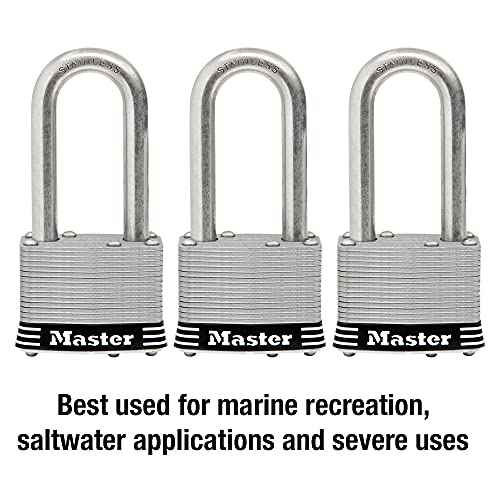 Master Lock 1SSTRILH Stainless Steel Outdoor Padlock with Key, 3 Pack Keyed-Alike