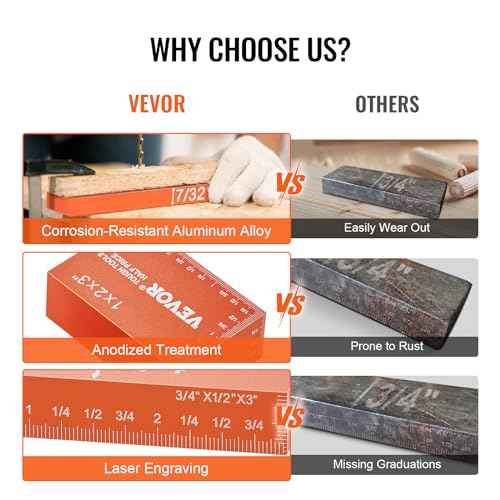 VEVOR Setup Blocks Woodworking Tools, 16-Piece, Precision Height Gauge Block Set, with Clearly Laser Engraved Size Markings and Storage Case, Aluminum Setup Bars for Router and Table Saw Accessories