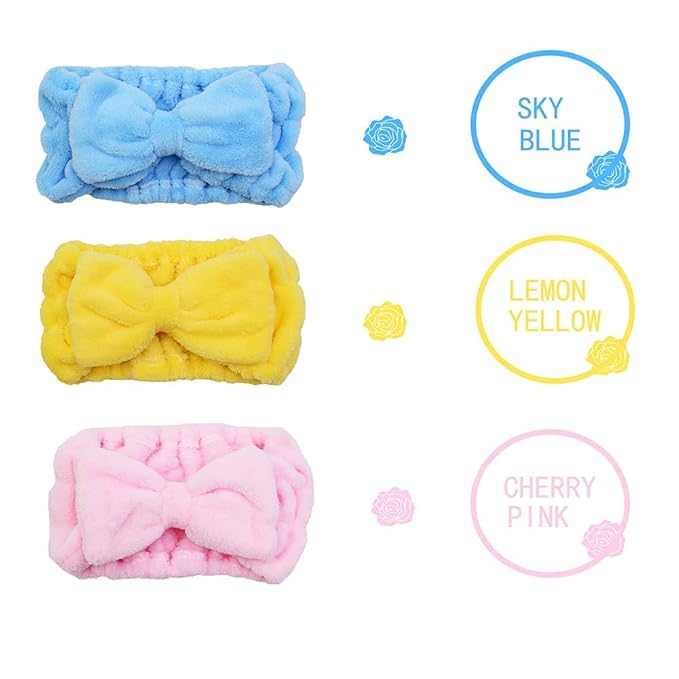Chloven 7 Pcs Microfiber Bowtie Oversized Headbands Facial Makeup Headband Large Cosmetic Bowknot Hairlace Adjustable Elastic HairBand for Girls Women（Wide + Narrow style）