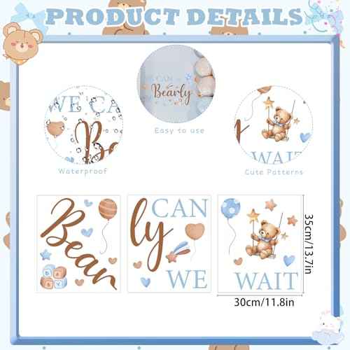 Bearly Wait Wall Decal - Bear Sign Welcome Baby Shower Decorations, Removable Sticker for Balloon Arch Backdrop Decor, Gender Reveal Pregnancy Party Supplies