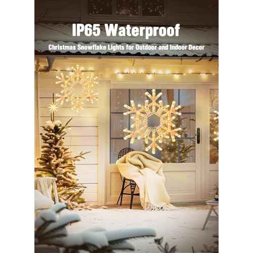 Brightown Christmas Snowflake Lights Outdoor, 108 LED 36" Folding Big Snowflake Hanging Lights, Waterproof Christmas Decorations for Window, Indoor House, Porch, Eave, Pergola, Warm White