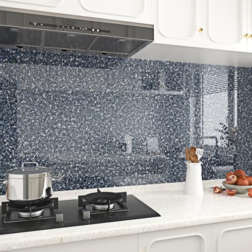 Wallercity Glossy Blue Granite Contact Paper for Countertops Modern Waterproof Peel and Stick Marble Wallpaper for Kitchen Sparkle Marble Counter Vinyl Wrap for Cabinets Desk Table Top 15.8''x78.7''