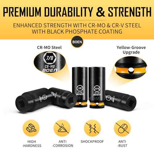 BOEN Pro 20-Piece 1/2" Drive Deep Impact SAE Socket Set, 3/8"-1-1/4", CR-MO & CR-V Steel, Upgraded Torque & Durability, Includes Extensions, Joint, Adapter ? Meets ANSI