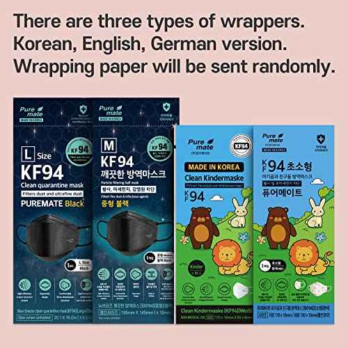 PUREMATE [30 Packs Made in Korea KF94 Face Mask White Black Individual Wrapped Filter Efficiency ¡Ã 94%