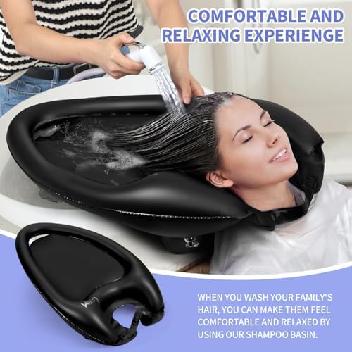 Inflatable Shampoo Basin - Portable Shampoo Bowl, Hair Washing Basin for Bedridden, Disabled,Injured, Hair Wash Tub for Dreadlocks and at Home Sink Washing (Black, Large)