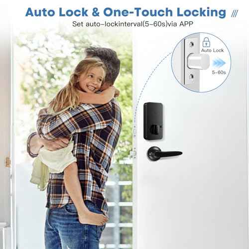 Keypad Door Lock with Handle,Keyless Entry Door Lock, Electronic Digital Keypad Deadbolt with App, Keyless Entry Fingerprint Lock Auto Lock & One Touch Locking, Front Smart Door Handle Sets