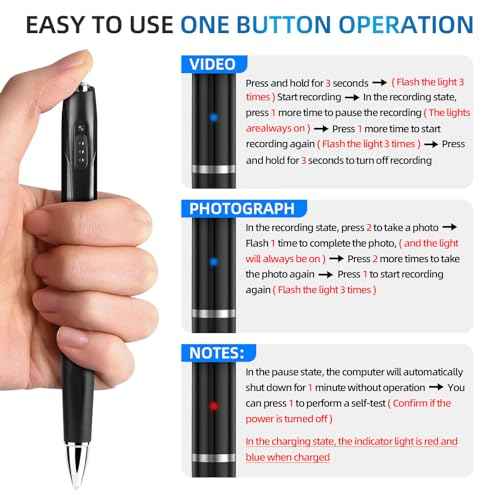 1080P Body Camera Pen,Long Battery Life, Easy to Use, Micro Pen Camera for Capture Every Moment¡¼2025 Upgrade ¡½ (Silver Black)