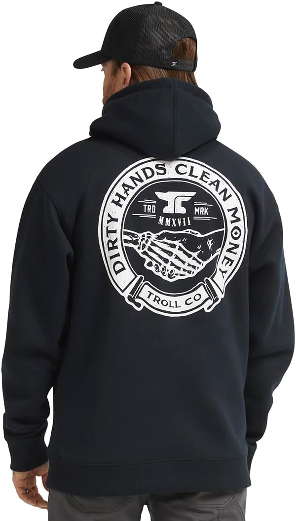TROLL CO. CLOTHING DHCM Haggler Hoodie, Dirty Hands Clean Money – Men’s Graphic Workwear Hoodie, Cotton Blend, Classic Fit