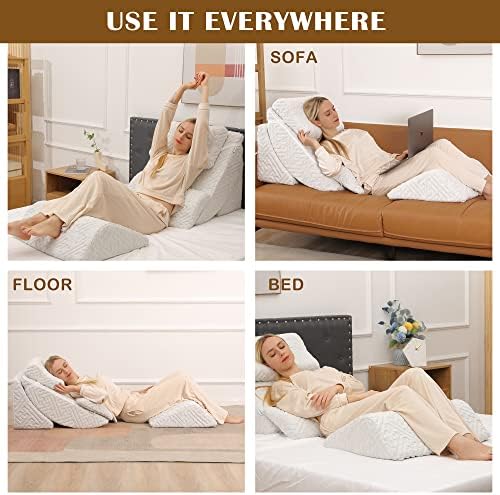 5pcs Orthopedic Bed Wedge Pillow Set, Adjustable Memory Foam, Post Surgery Foam for Back Neck & Leg Pain Relief Support, Acid Reflux, Snoring Reading, Sleeping, Sitting up, Grey