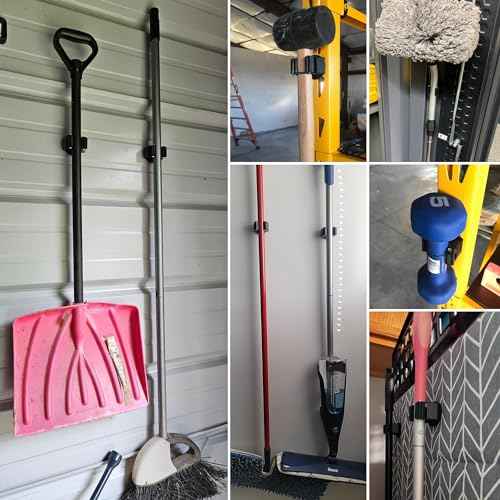 ULIBERMAGNET Magnetic Mop Broom Holder,Heavy Duty Movable Magnetic Broom Holder Rack,Anti-slip Wall Mounted Utility Storage Mop Shovel Hanger for Garage, Kitchen, Laundry, Garden(8 Pack/Black)