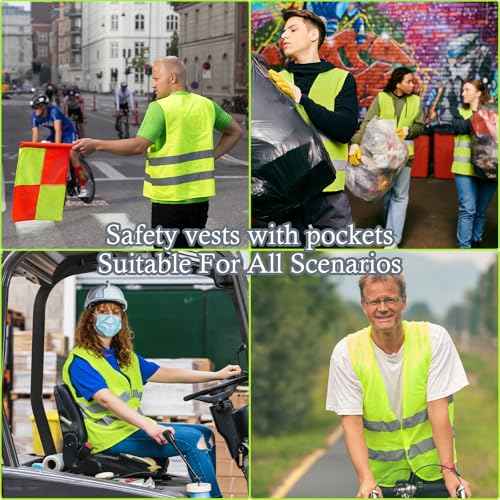 12 Pack Safety Vests with Pockets- Reflective High Visibility,Hi Vis Mesh Vest for Men/Women,Work,Construction,Walking