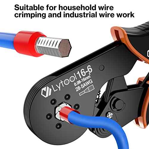 Hexagonal Ferrule Crimper Tool AWG28-5 (0.08-16mm©÷), Lytool Wire Ferrule Crimping Tool, Self-Adjustable Ratchet Wire Crimping Pliers for Wire Ferrules Terminals Connector Kit, Cables End-sleeves
