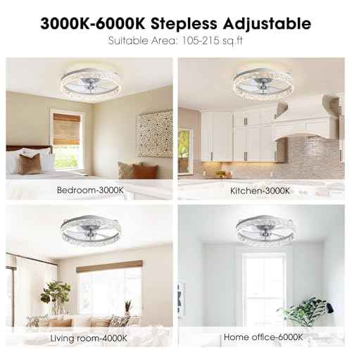 Ceiling Fans with Lights and Remote, 20¡± Ceiling Fan with 3 Blades, Modern Low Profile Ceiling Fan, Noiseless Reversible DC Motor for Bedroom Living Room