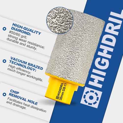 HIGHDRIL Diamond Milling Finger Bits for Enlarging and Shaping Hole,Diameter 35mm (1-3/8") Dry Drilling Core Bit for Porcelain,Hard Ceramic,Granite and Marble