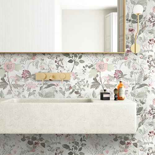 Erfoni 17.7"x118" Floral Peel and Stick Wallpaper Boho Floral and Leaf Contact Paper for Cabinets Decorative Wallpaper Flower Modern DIY Self Adhesive Removable Wall Paper Covering Bedroom Wall Vinyl