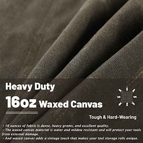 Canvas Tool Roll, 23 Pockets Tool Case, Heavy Duty 16oz Waxed Canvas Tool Storage (26"L x 13"W), Tool Roll Up Bag with Buckles and Handle - Army Green