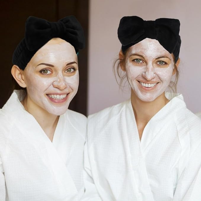 AOPRIE SPA Headbands for Washing Face Makeup Headbands with Bow Hair Band Women Facial Head Band Laurel Wrist Towel Wraps For Shower Face Mask Black, 12 Pack
