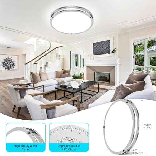libtit 16Inch Flush Mount Ceiling Lights with Remote, 36W Dimmable LED Ceiling Light 3000K-6500K Adjustable, Large & Bright Brushed Nickel Light Fixture for Kitchen Bedroom LivingRoom -1Pack