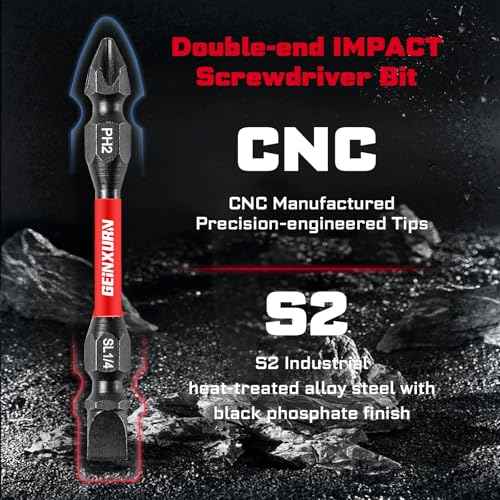 10Pcs SL1/4-PH2 Impact Double End Screwdriver Bit Set, 2.56 in. #2 Phillips/Power Driver Bits, Magnetic S2 Steel Two Sides Screwdriver Bits Set with Storage M-Box