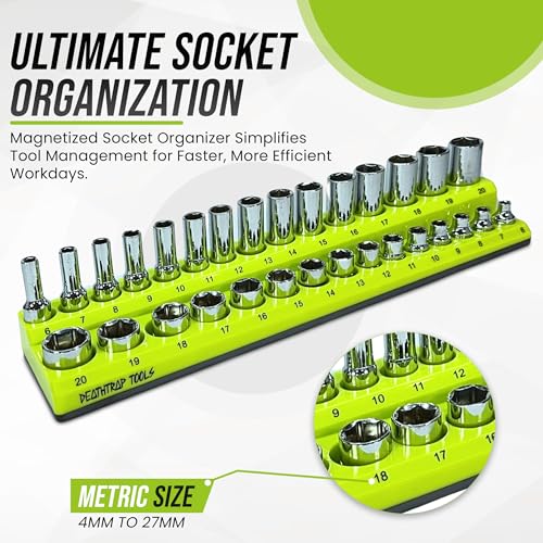 Magnetic Socket Organizer - Metric Sizing - Pack of 3 - Socket Organizers for Tool Box Drawer - 1/4, 3/8, & 1/2 Drive Socket Holders - Socket Set Organizer - Socket Tray - Tool Box Socket Organizer