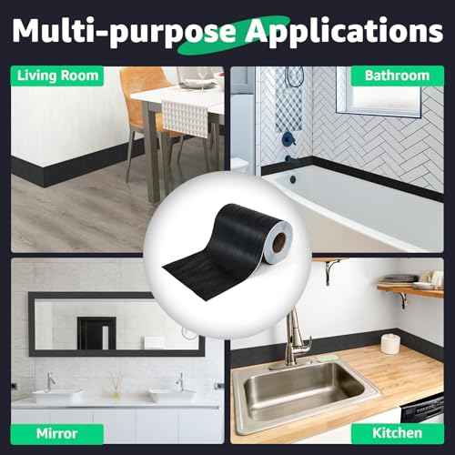LONGKING 32ft x 4.2in Black Mirror Tape Border, Peel and Stick Mirror Border for Bathroom, Waterproof PVC Wallpaper, 393x4.2 in
