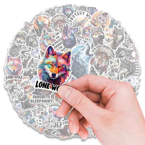 Wolf Stickers 50 Pieces Vinyl Waterproof Decal for Laptop Water Bottle Phone Car Window Bike Motorcycle Stakeboard Scrapbook Wolves Sticker Gifts for Kid Teen Adult