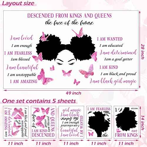 Chinco Black Girl Wall Stickers for Teen Inspirational Quote Wall Decal Butterfly Motivational Saying Positive Vinyl Stickers for Classroom Bedroom Office(Bright Style)
