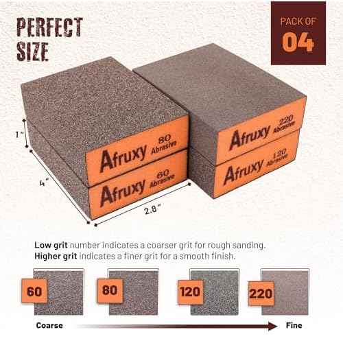 Professional-Grade Sanding Sponge 4-Pack with Gloves ? 60/80/120/220 Grit, Wet Dry Hand Sander, Sand Paper Brick for Drywall Sanding, Wood Sanding
