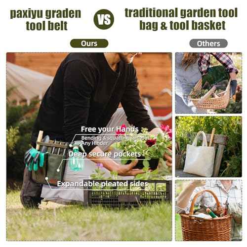 Garden Tool Belt for Men & Women, Denim Slim 4-Pocket Adjustable Garden Apron - Lightweight Utility Belt for Gardening, DIY, Carpenter, Painting, Seamstress, and Crafting Tool Pouch (Green)