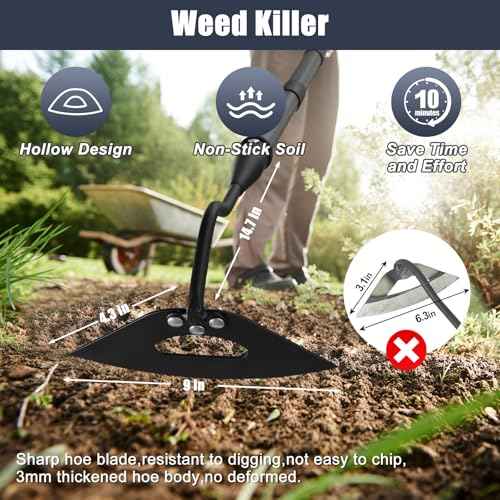 Hoe Garden Tool, 70 Inch Long Handle Hollow Hoe, Adjustable Manual Weeder Heavy Duty Garden Hoe for Weeding, Digging, Hoeing, Cutting and Loosing Soil