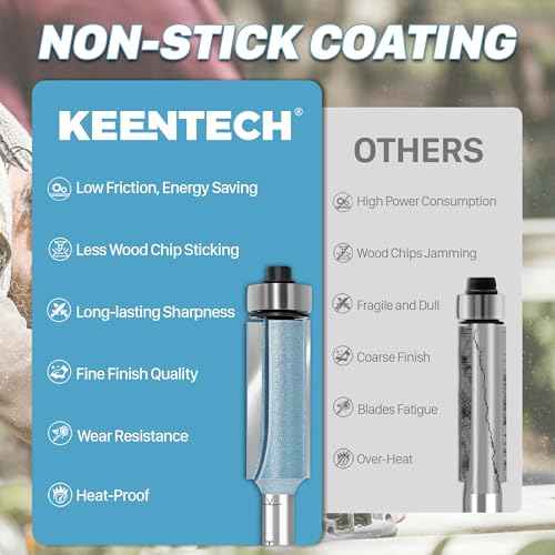 KEENTECH Router Bits 1/2" Shank, Flush Trim Router Bit, Extra Long Bearing Carbide Tipped Pattern Bit, Template Straight Heavy Duty Woodworking Trimming Cutting Tool, 1/2" Diameter, 2-1/2" Depth