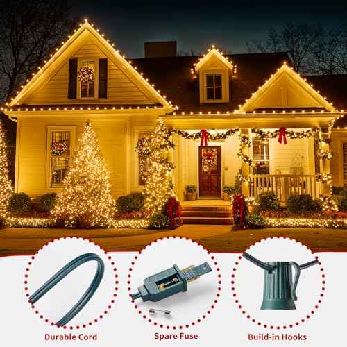 Minetom C9 Clear Christmas String Lights, 50FT 50 Bulbs Bright & Warm Outdoor Christmas Lights, Long Life C9 String Lights for Tree Patio Gazebo Wreath, Green Wire
