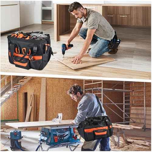 17 Inch Heavy Duty Tool Bag,31-Pockets Portable Tool Box Organizer,Mens Large Open Top Tool Tote for HVAC Electrician (17INCH)