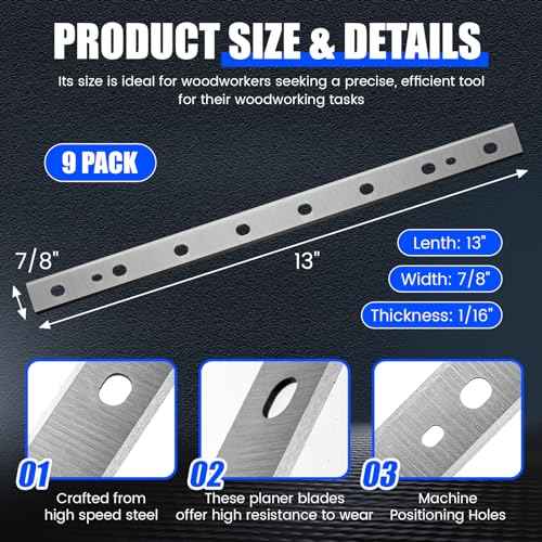 9 Pack 13-Inch Planer Blades Replacement Heat Treated Compatible with DeWalt DW735 DW735X Planer Heat Treated Replacement Compatible with DW7352 Planer Knives