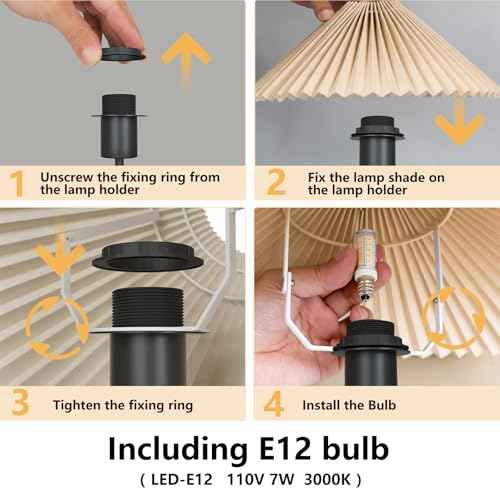 KUNJOULAM Small Pleated Table Lamp, Bedside Nightstand Lamp with Beige Lampshade Black Base, Morden Mini Lamp for Bedroom Home Office Decor, E12 Bulb Included