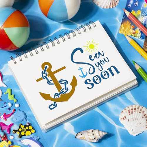 25 PCS Sea Ocean Creatures Stencils Reusable Sea Animal Templates for Painting, Mermaid Stencils for Scrapbooking Drawing Wood Wall Floor Furniture Rock Decor DIY Crafts Projects 5 x 5 Inch
